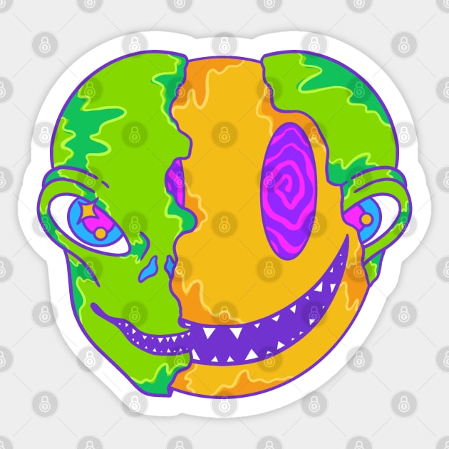 Alien Smile Emoji Psychedelic Sticker by yoy vector